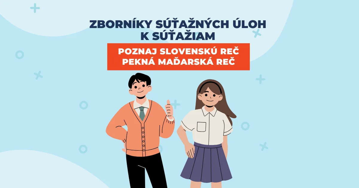 Kreslený obrázok s dvomi postavičkami k súťaži Poznaj slovenskú reč a Pekná maďarská reč.