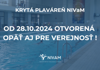 Krytá plaváreň NIVaM od pondelka 28.10.2024 opäť otvorená aj pre verejnosť