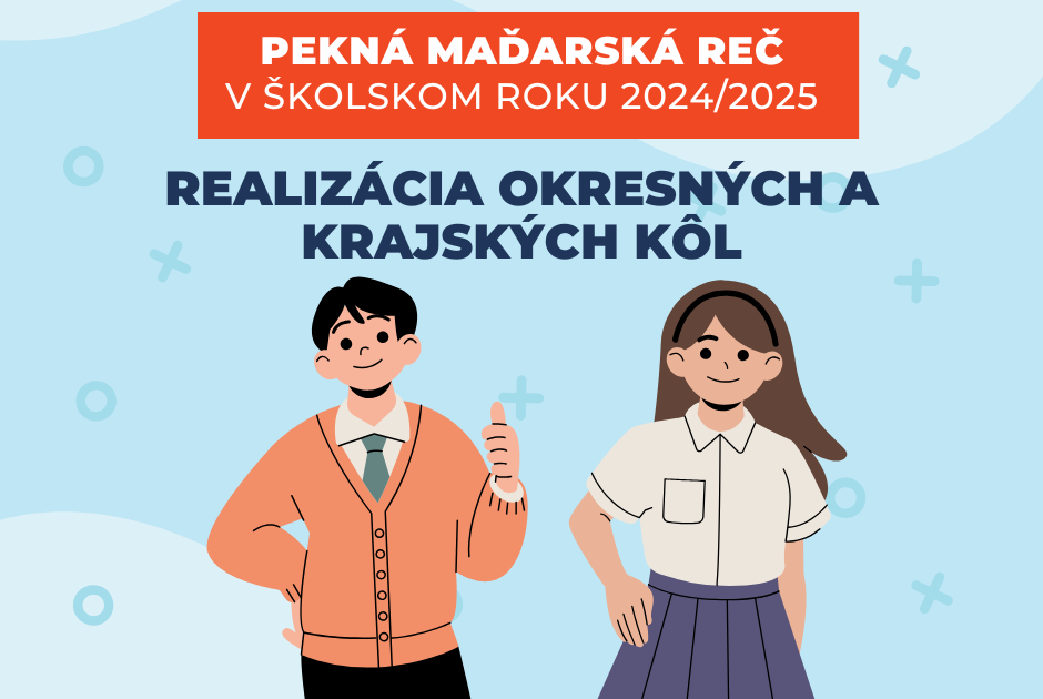 Na obrázku sú kreslené postavičky s nadpisom usmernenie k súťaži Pekná maďarská reč