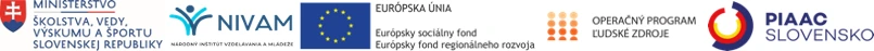 Na obrázku sú logá Ministerstvo školstva, vedy, výskumu a športu SR, Národný inštitút vzdelávania a mládeže, Európska únia, Operačný program ľudské zdroje, PIAAC Slovensko